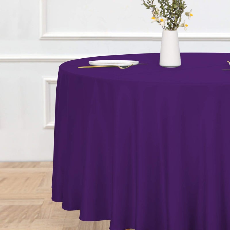 sancua Round Tablecloth - 120 Inch - Water Resistant Spill Proof Washable Polyester Table Cloth Decorative Fabric Table Cover for Dining Tables, Buffet Parties and Camping, Purple - Image 2